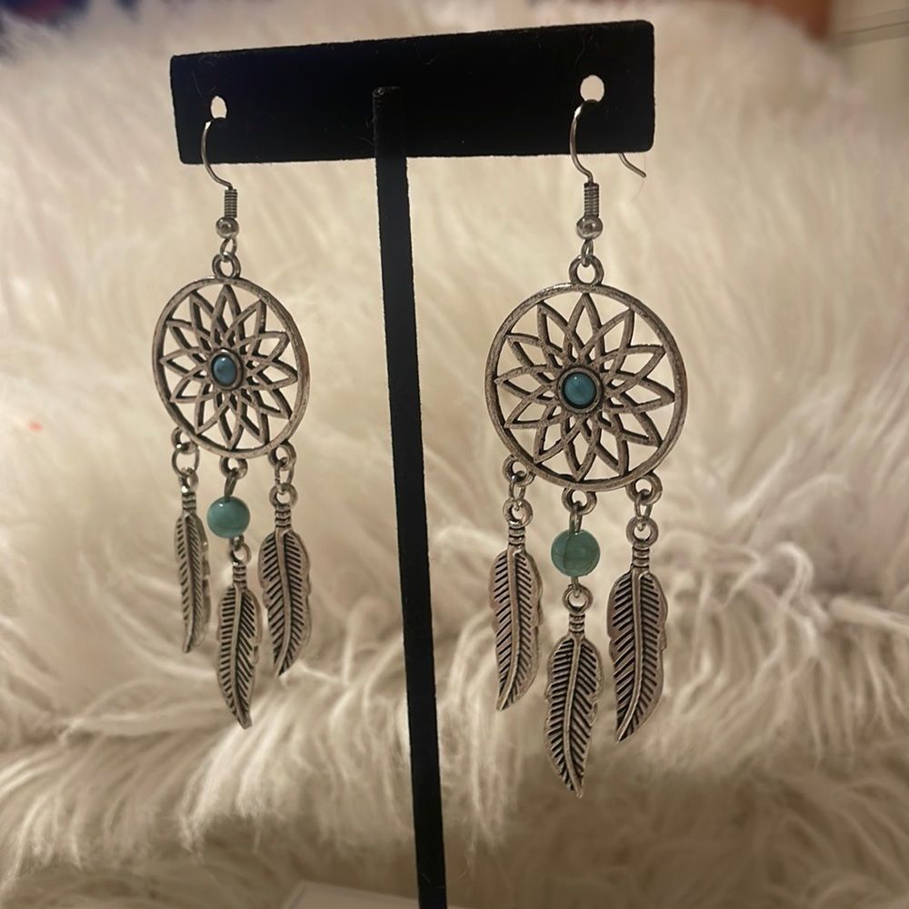 🍍Weatern turquoise dream catcher earrings